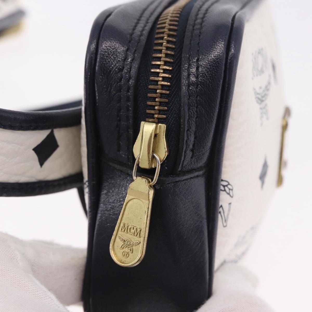 MCM Vicetos Logogram Waist Bag PVC Leather White Gold Auth 186851