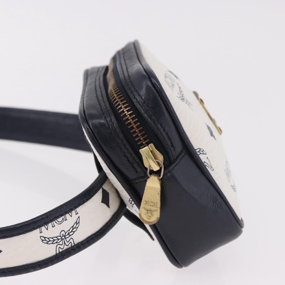 MCM Vicetos Logogram Waist Bag PVC Leather White Gold Auth 186851