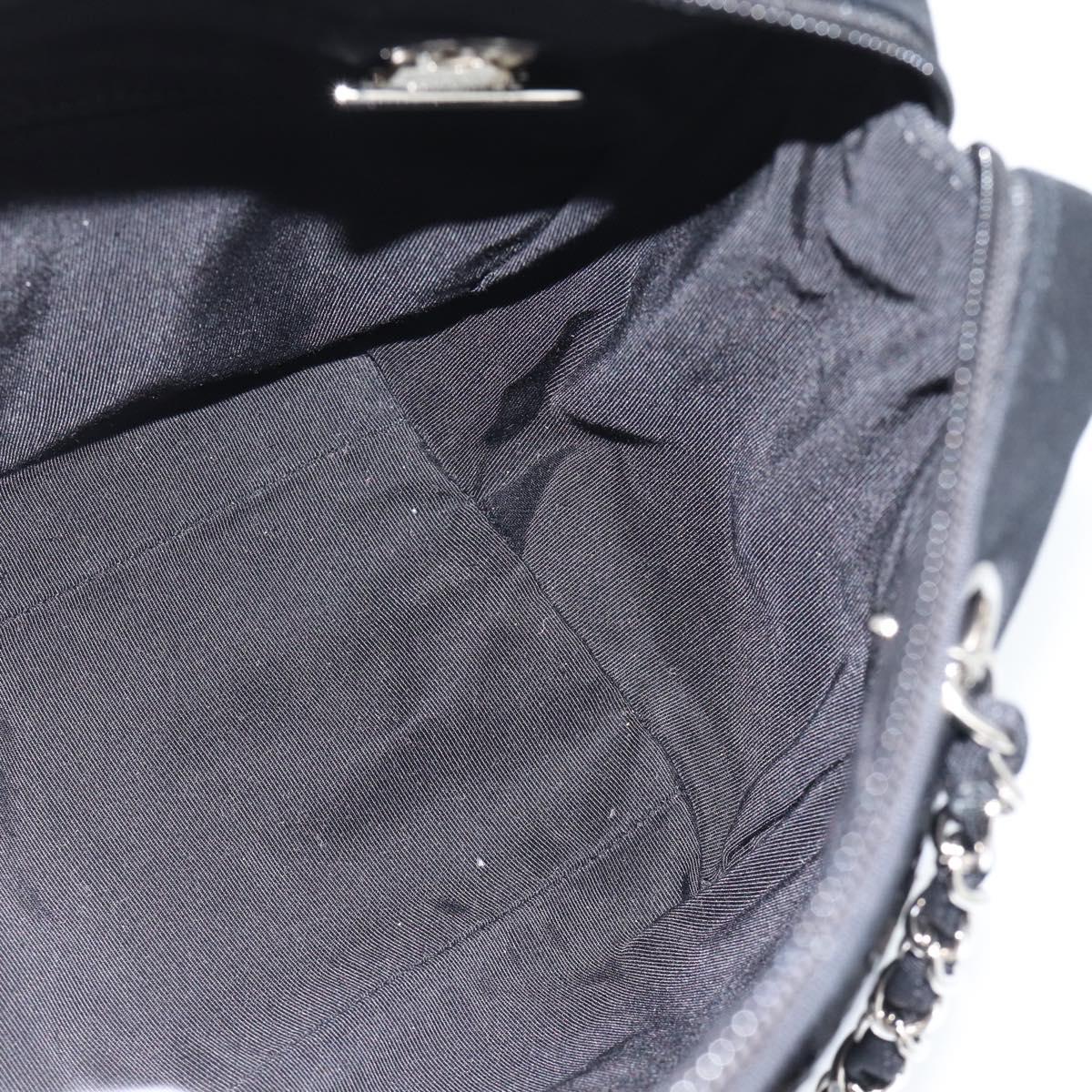 CHANEL Chain Shoulder Bag Canvas Black Silver CC Auth 186855