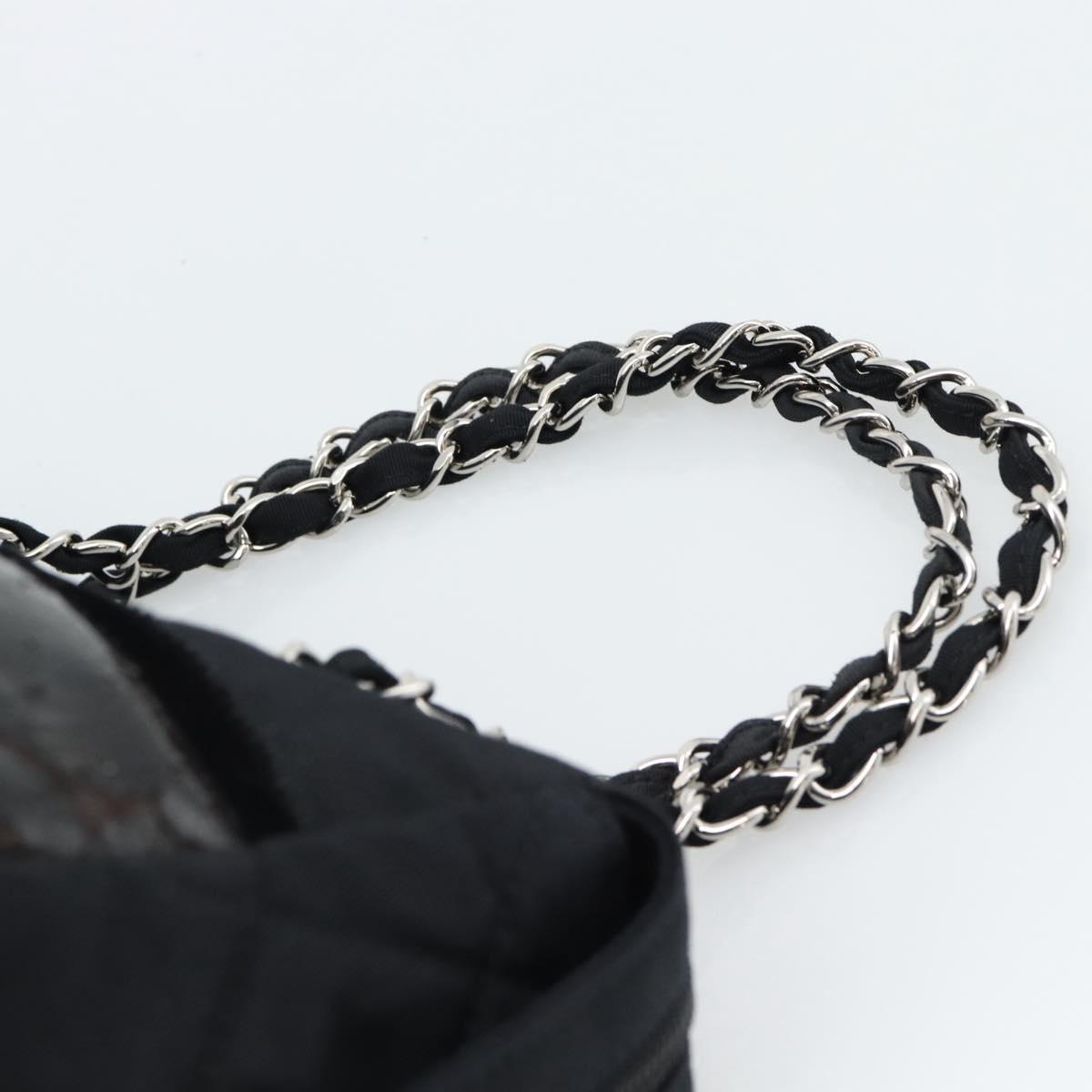 CHANEL Chain Shoulder Bag Canvas Black Silver CC Auth 186855