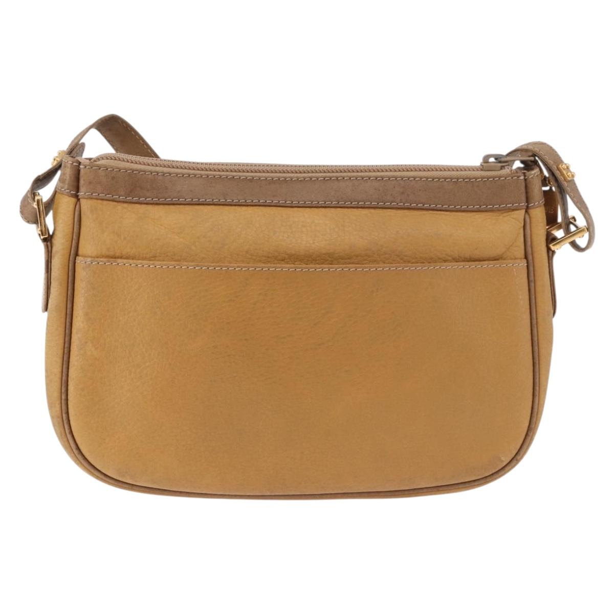 LOEWE Anagram Shoulder Bag Leather Beige Gold Auth 186856