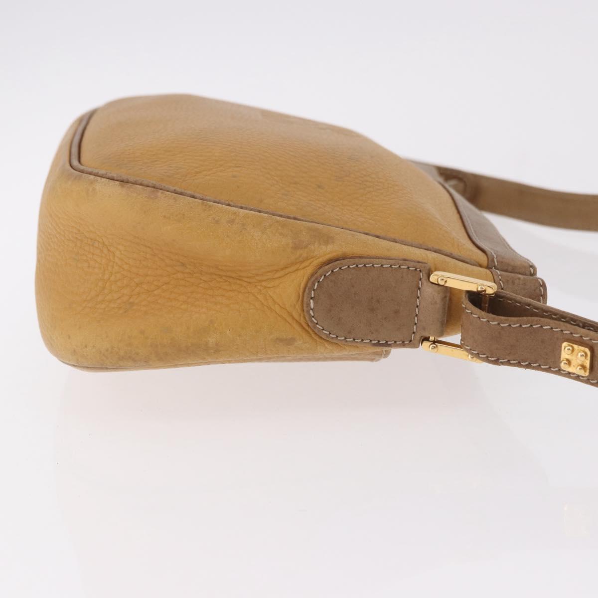 LOEWE Anagram Shoulder Bag Leather Beige Gold Auth 186856