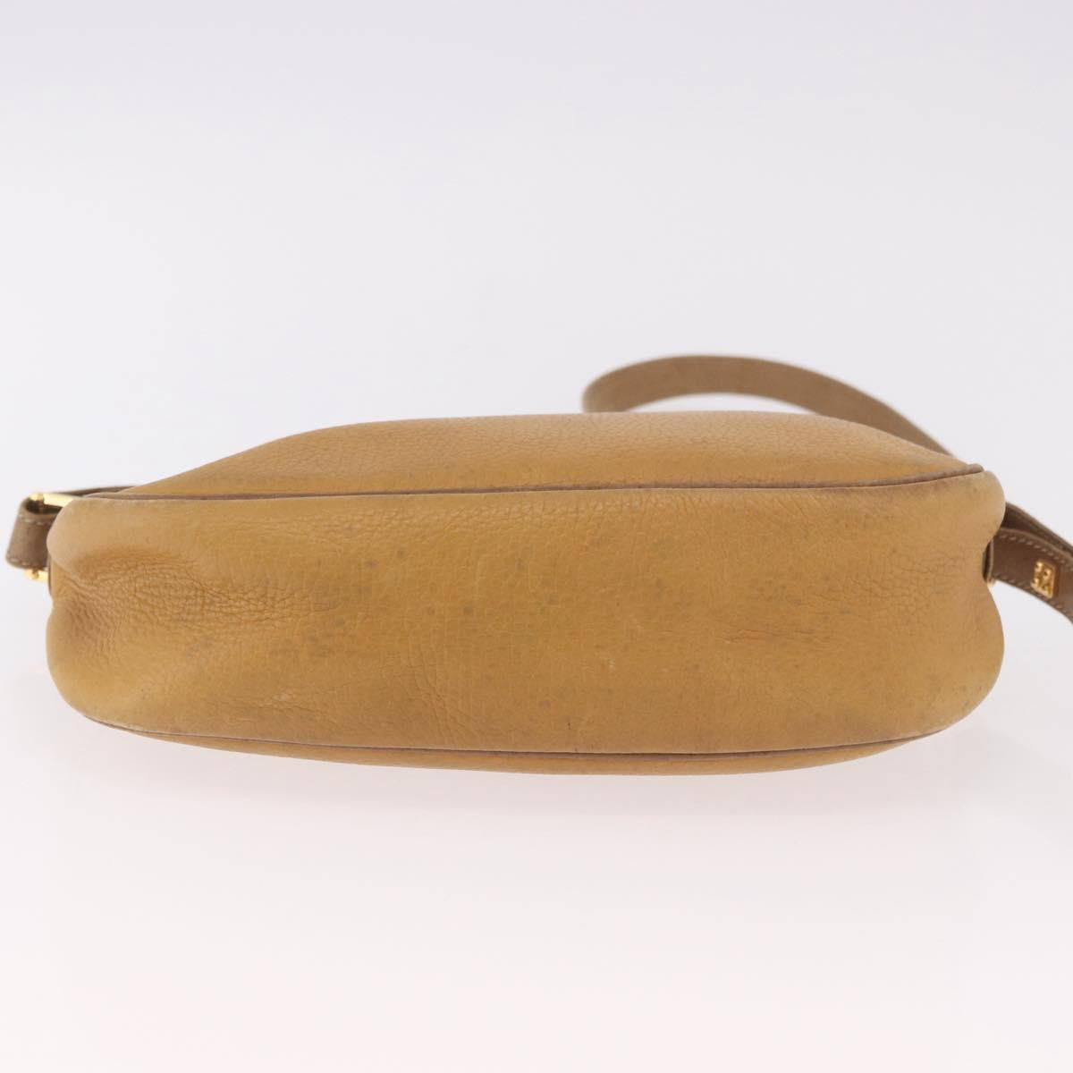 LOEWE Anagram Shoulder Bag Leather Beige Gold Auth 186856