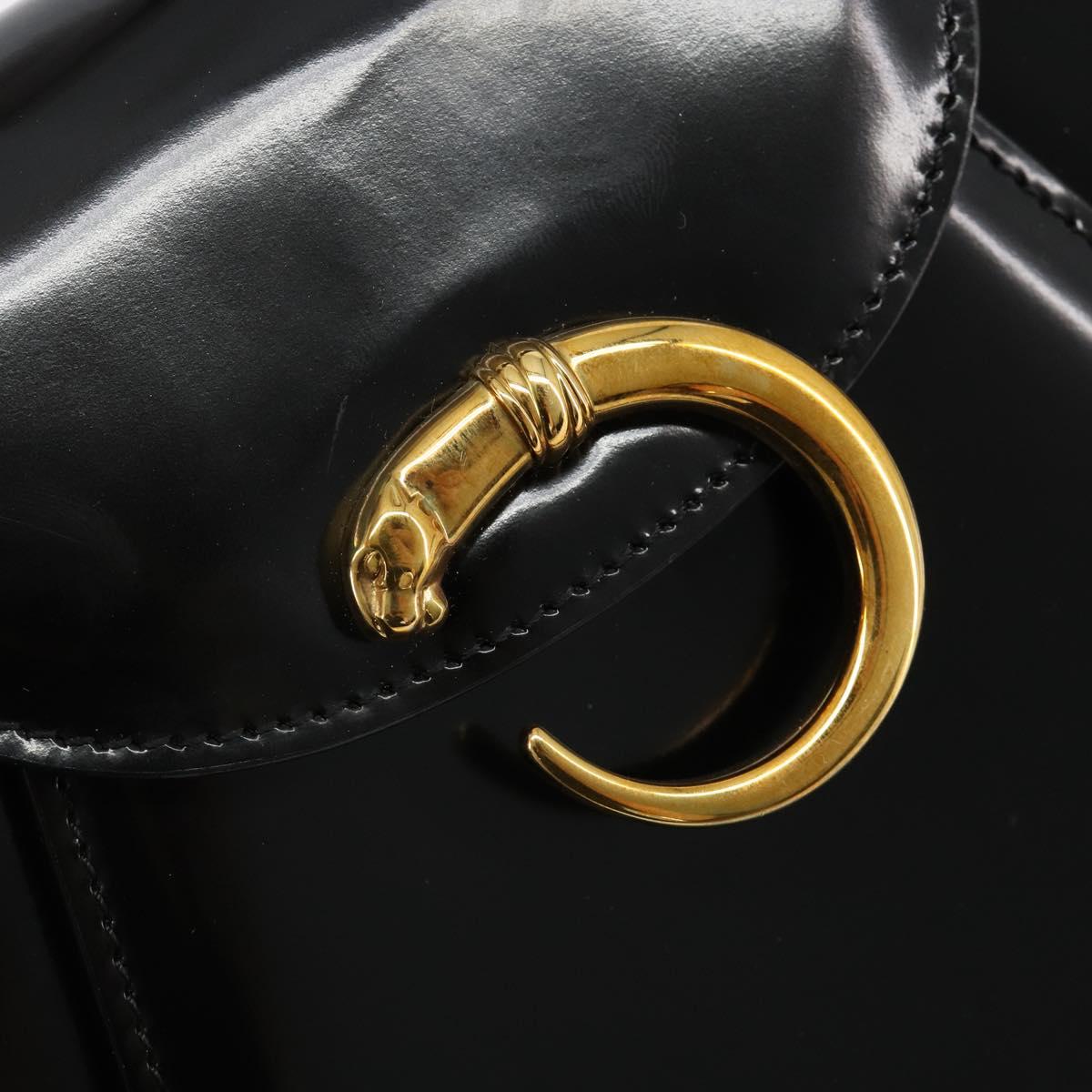 CARTIER PANTHERE Hand Bag Patent leather Black Silver Auth 186858A