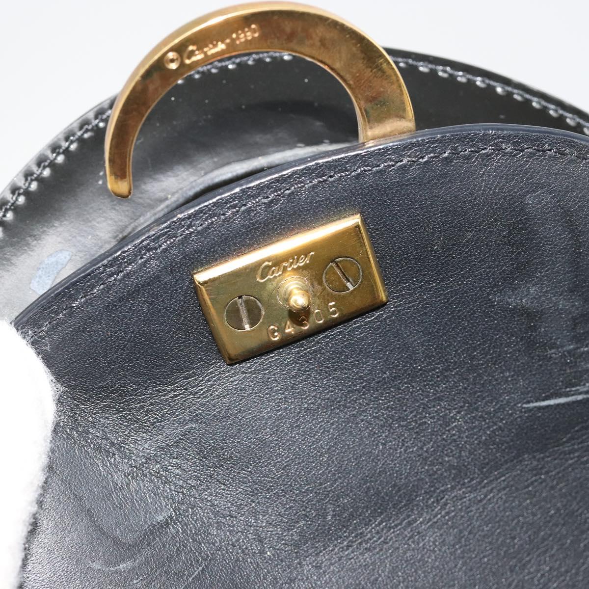CARTIER PANTHERE Hand Bag Patent leather Black Silver Auth 186858A