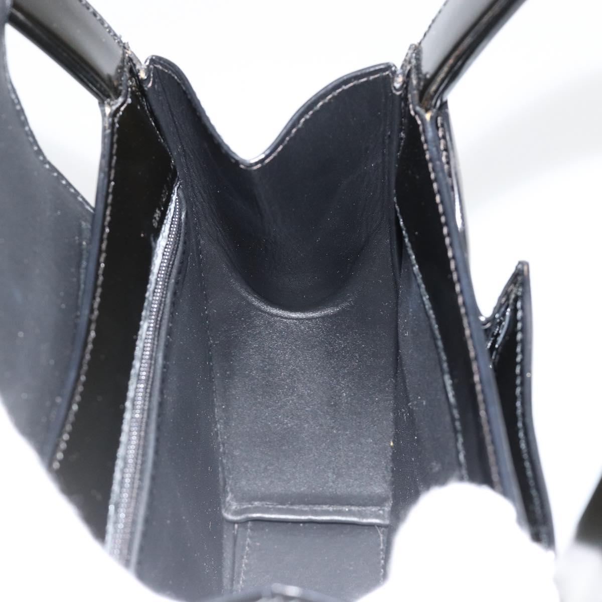 CARTIER PANTHERE Hand Bag Patent leather Black Silver Auth 186858A
