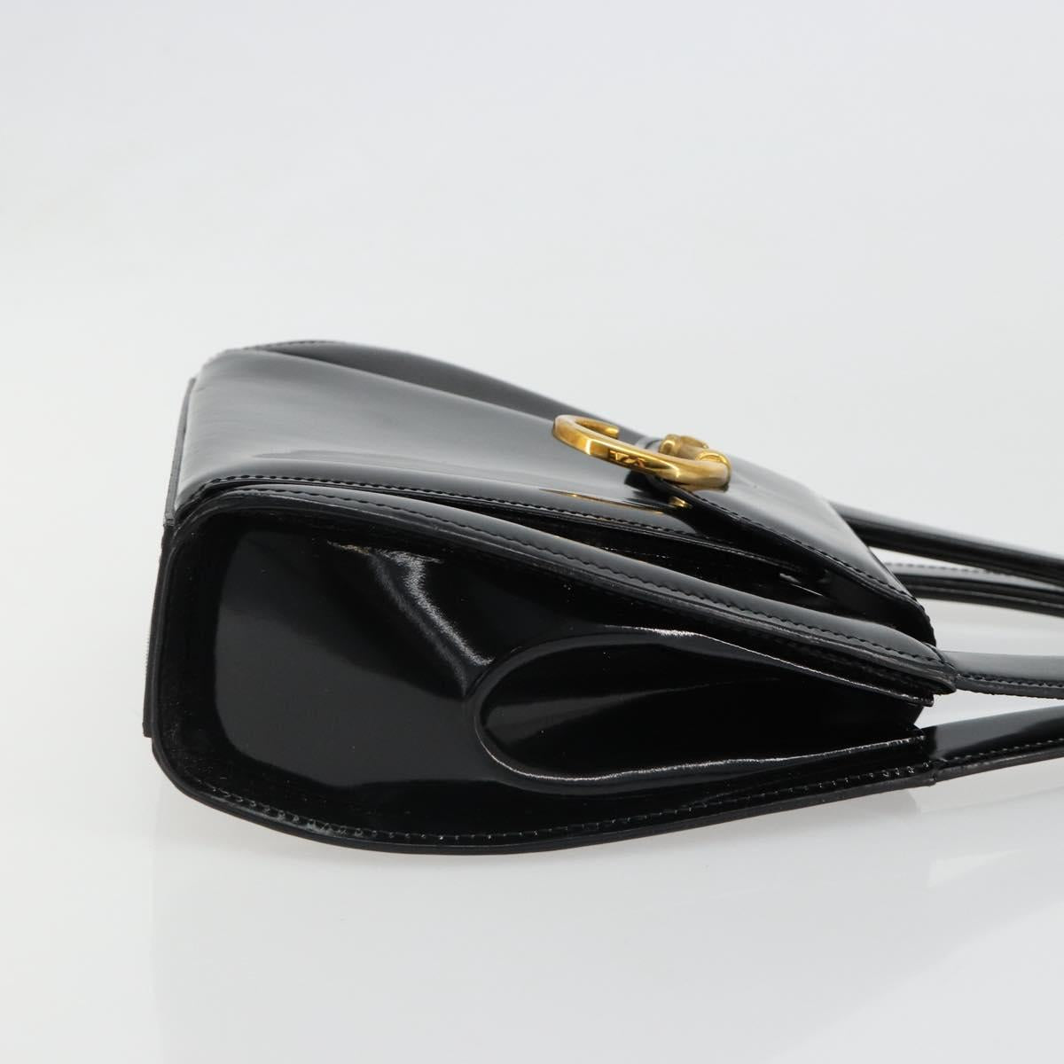 CARTIER PANTHERE Hand Bag Patent leather Black Silver Auth 186858A