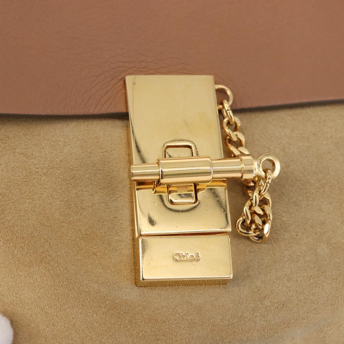 Chloe Drew Chain Shoulder Bag Suede Leather Beige Gold Auth 186862A