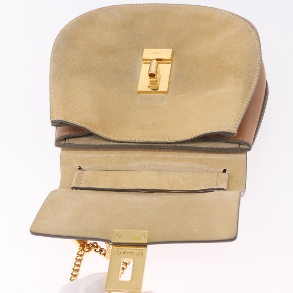 Chloe Drew Chain Shoulder Bag Suede Leather Beige Gold Auth 186862A