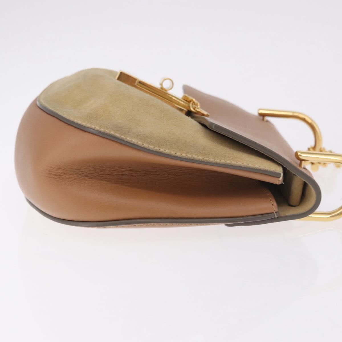 Chloe Drew Chain Shoulder Bag Suede Leather Beige Gold Auth 186862A