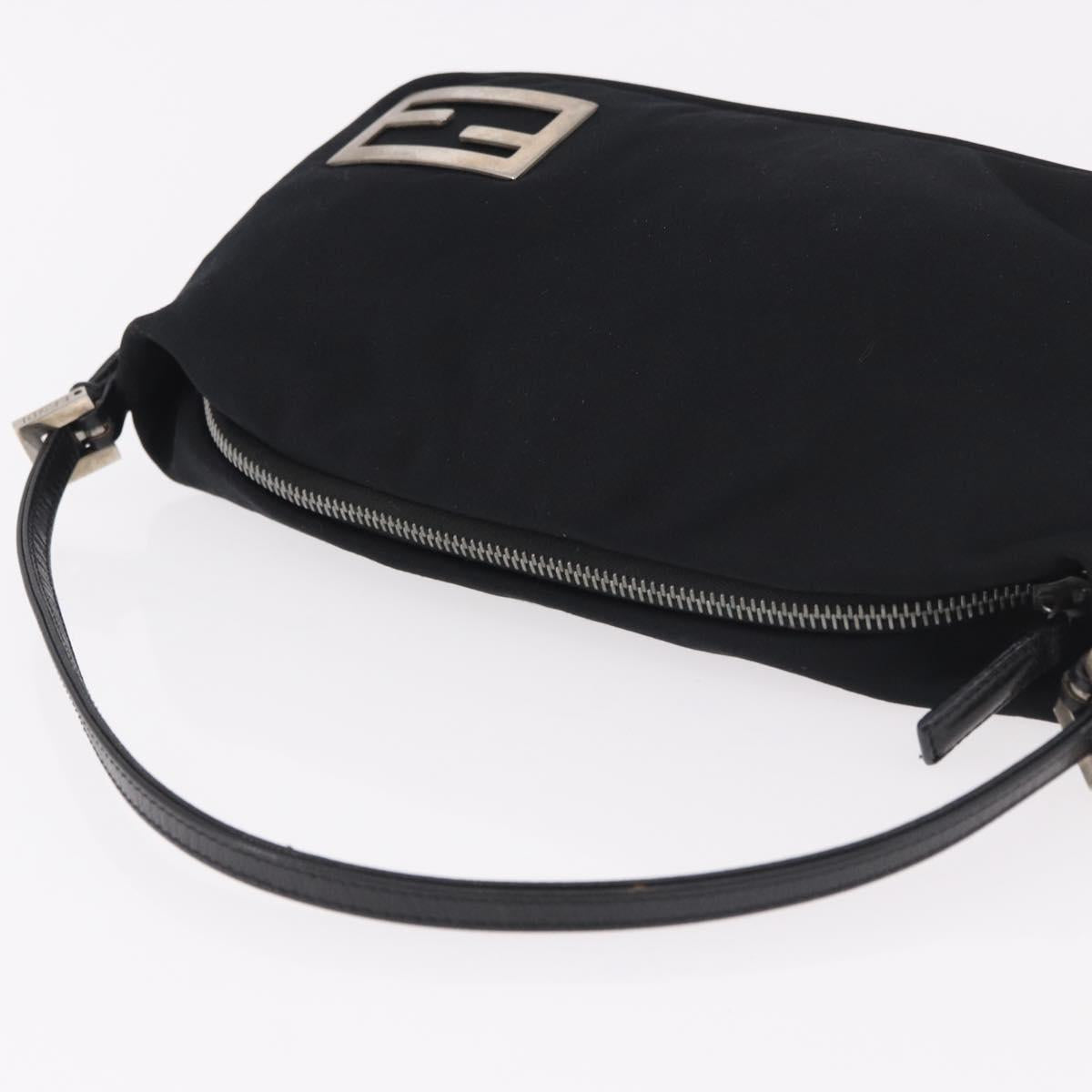 FENDI Shoulder Bag Cotton Jersey Black Silver Auth 186864