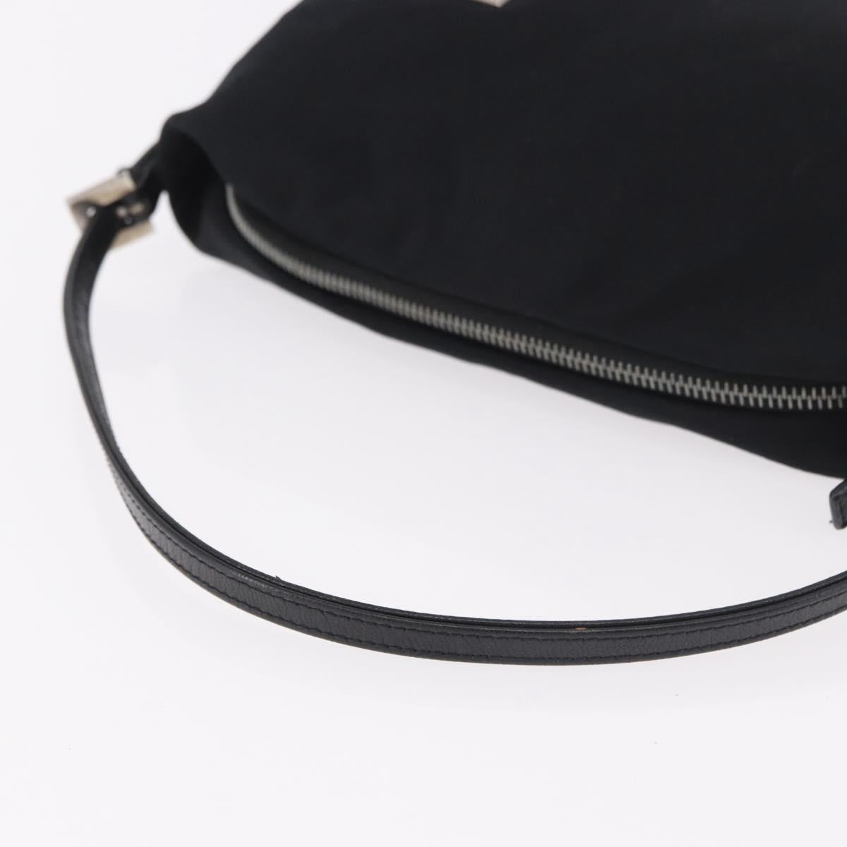 FENDI Shoulder Bag Cotton Jersey Black Silver Auth 186864