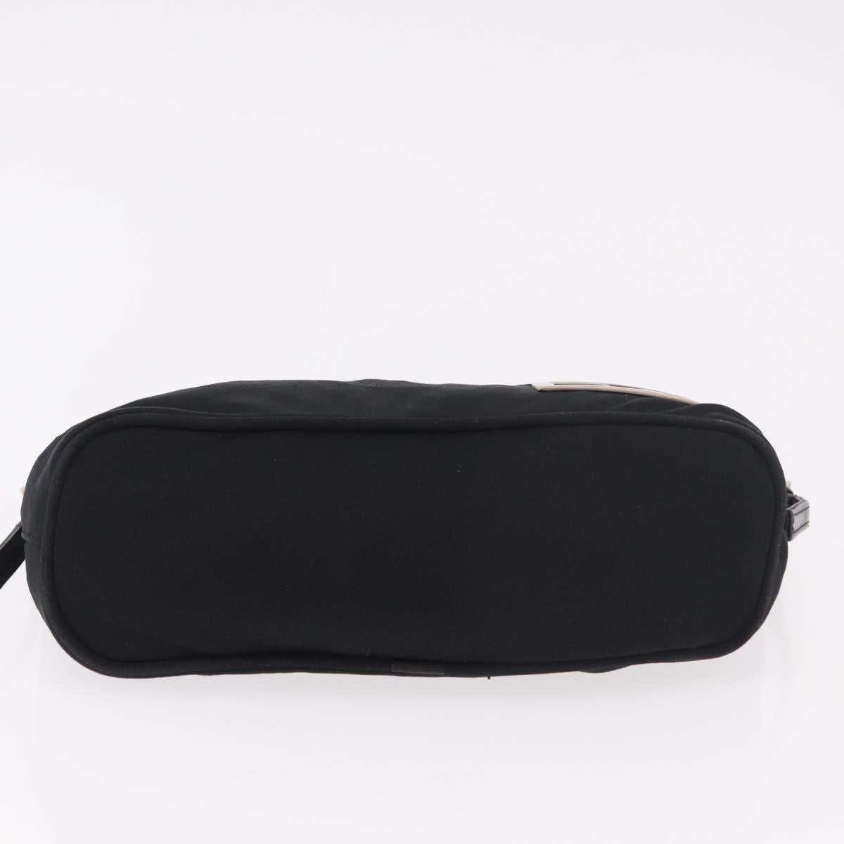 FENDI Shoulder Bag Cotton Jersey Black Silver Auth 186864
