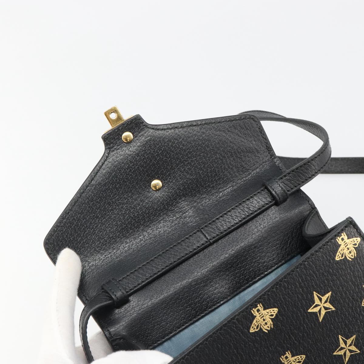 GUCCI Silvi Web Sherry Line Hand Bag Leather 2way Black Gold 470270 Auth 186865V