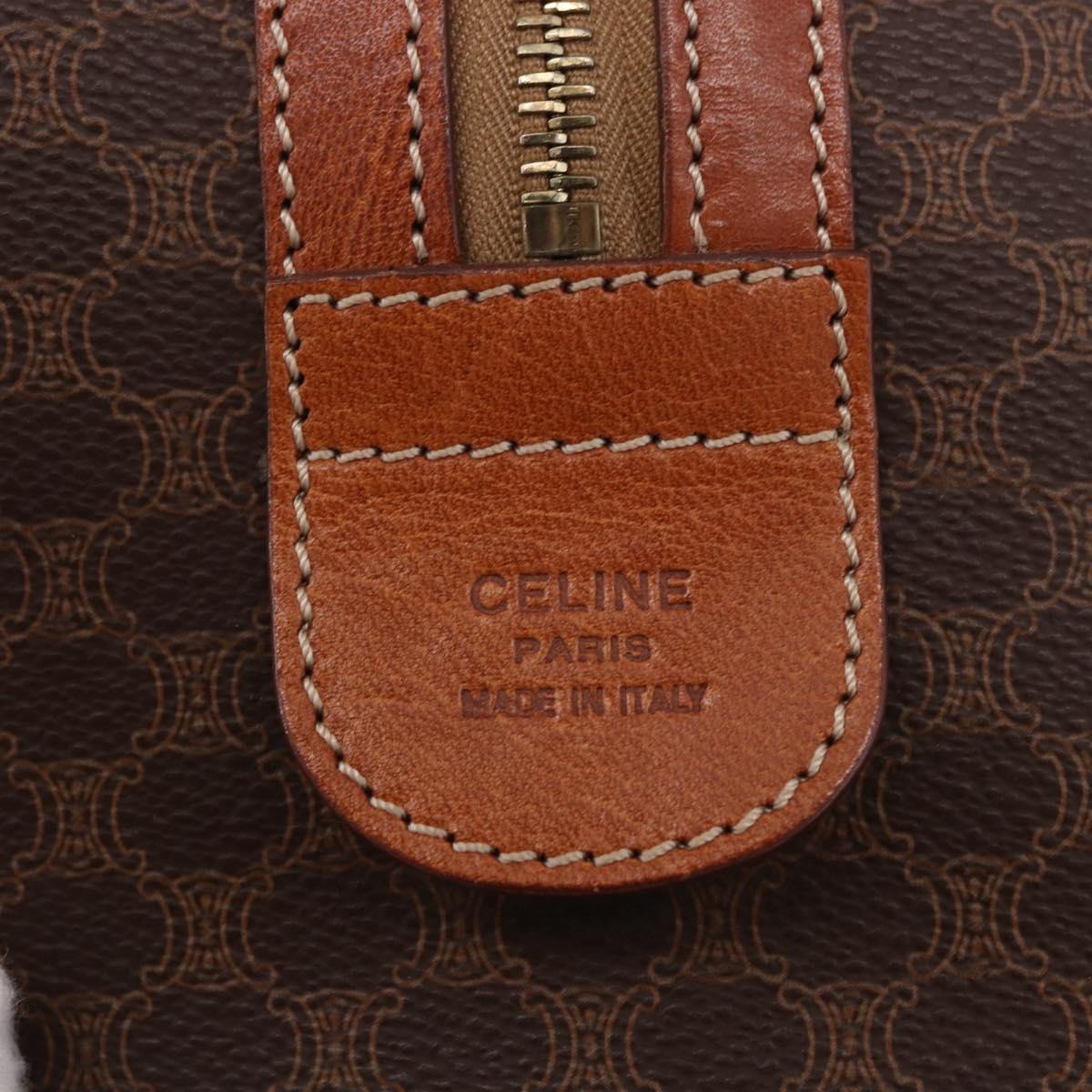 CELINE Macadam Canvas Hand Bag PVC Leather Brown Gold Auth 186868A