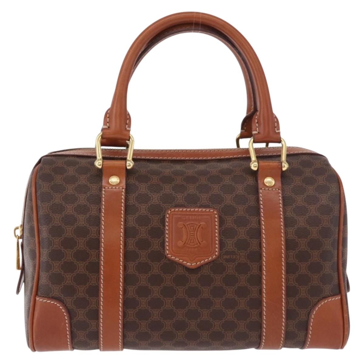 CELINE Macadam Canvas Hand Bag PVC Leather Brown Gold Auth 186868A