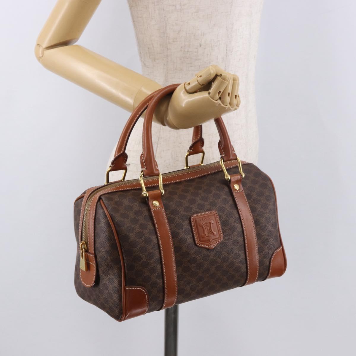 CELINE Macadam Canvas Hand Bag PVC Leather Brown Gold Auth 186868A