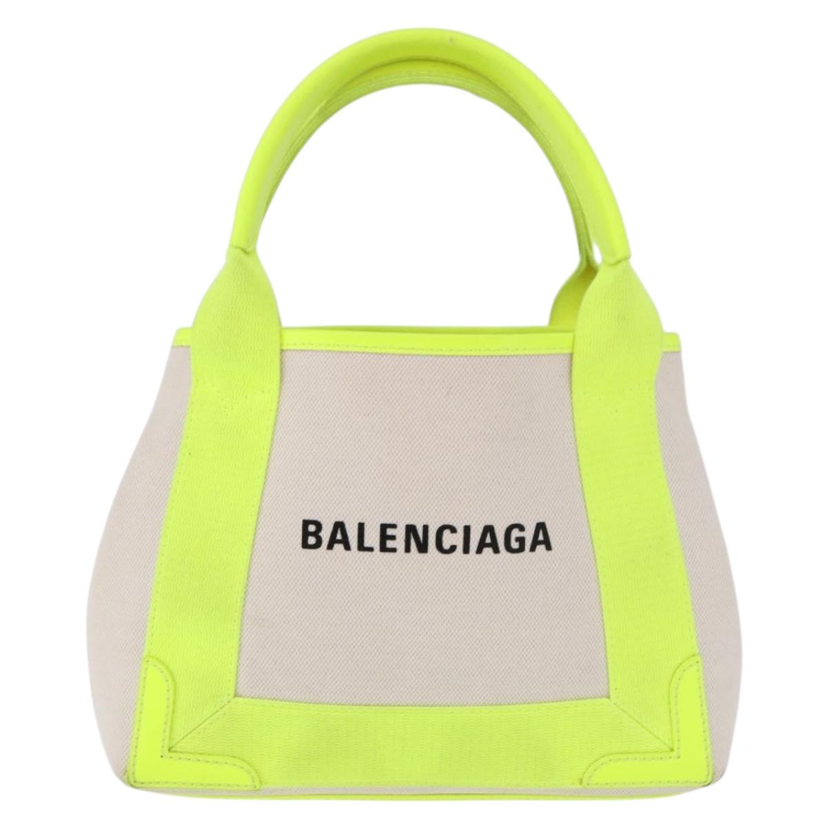 BALENCIAGA Navy Cabas XS Hand Bag Canvas Yellow Silver Auth 186872