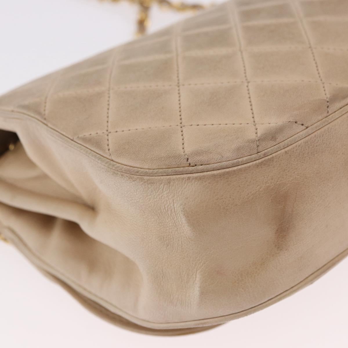 CHANEL Matelasse Chain Shoulder Bag Lamb Skin Beige Gold CC Auth 186875