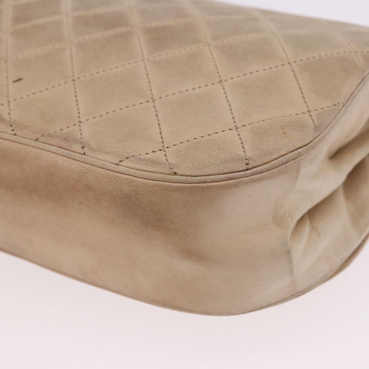 CHANEL Matelasse Chain Shoulder Bag Lamb Skin Beige Gold CC Auth 186875
