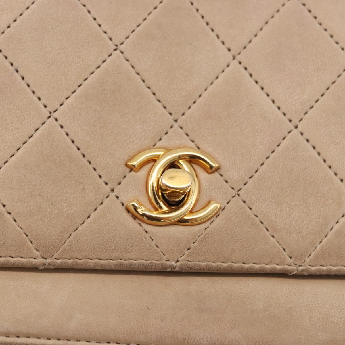 CHANEL Matelasse Chain Shoulder Bag Lamb Skin Beige Gold CC Auth 186875
