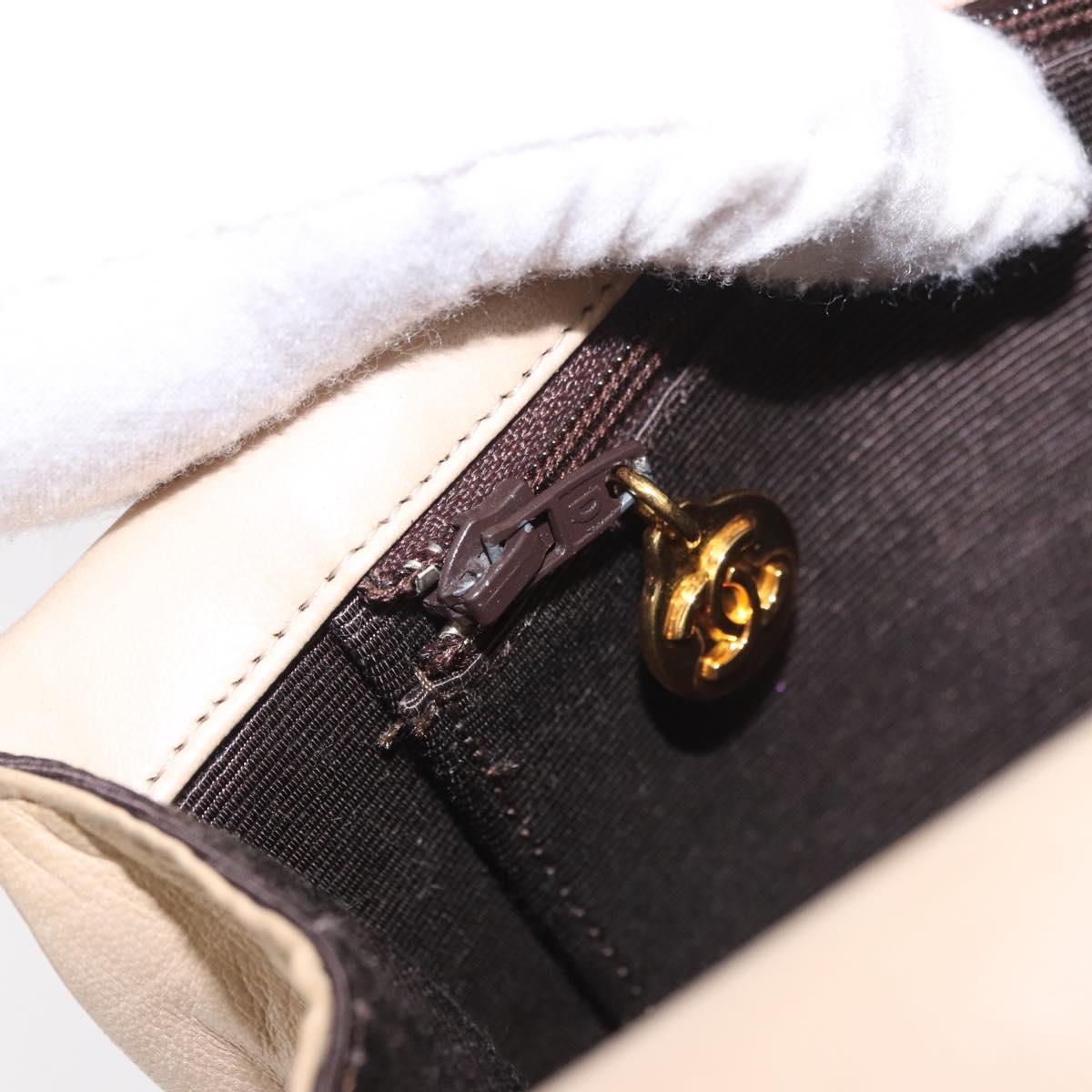 CHANEL Matelasse Chain Shoulder Bag Lamb Skin Beige Gold CC Auth 186875
