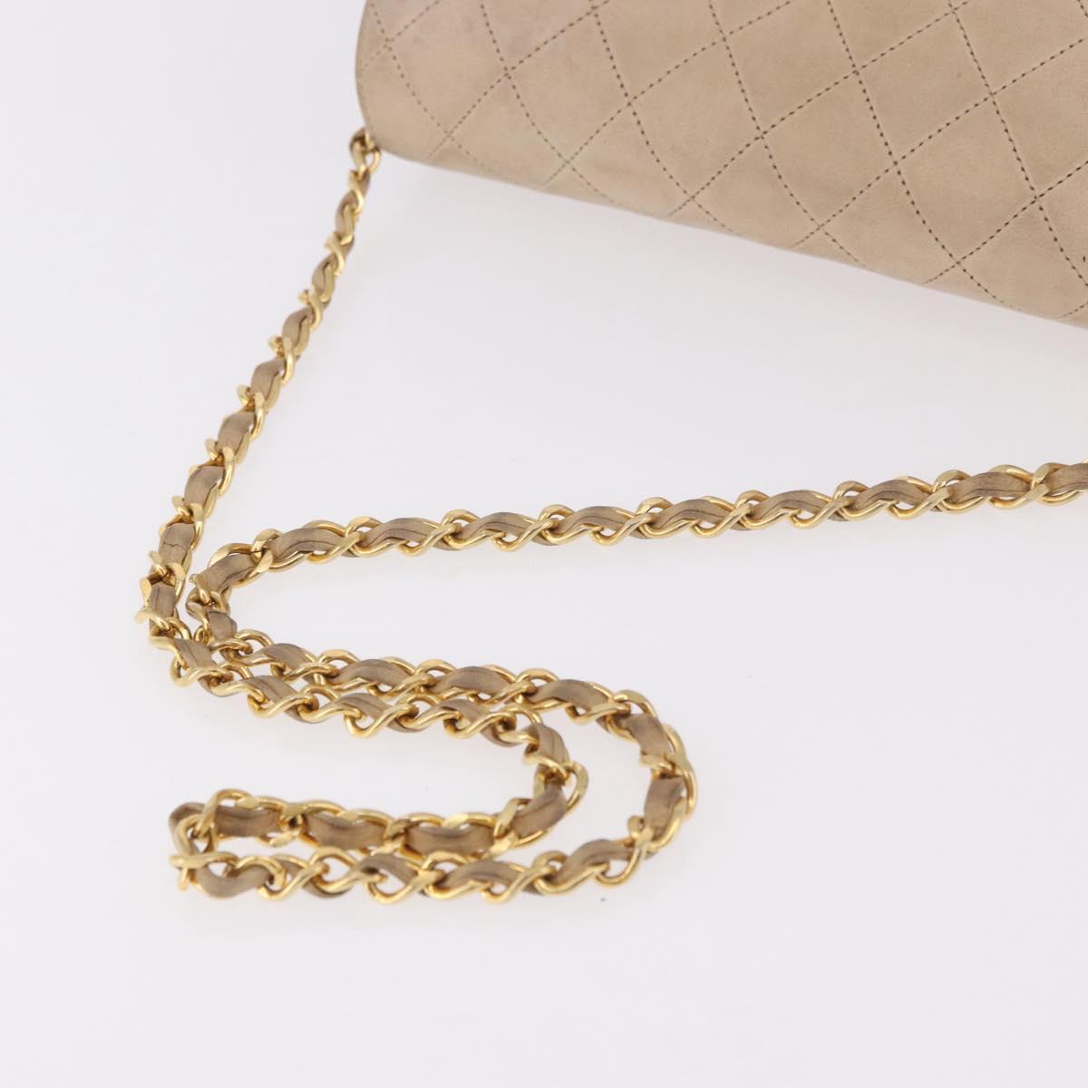 CHANEL Matelasse Chain Shoulder Bag Lamb Skin Beige Gold CC Auth 186875