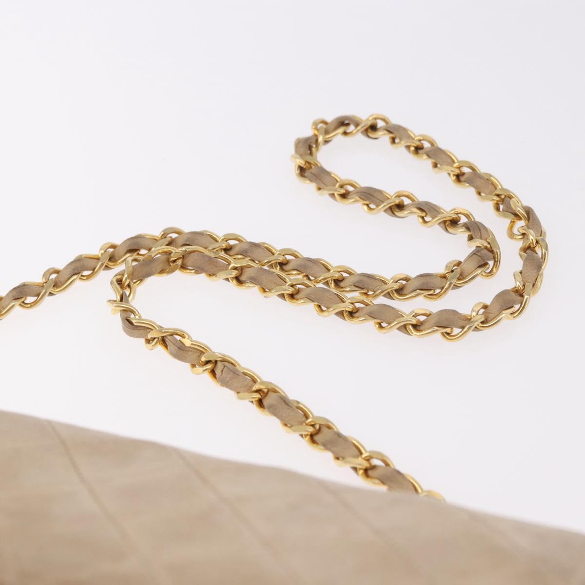 CHANEL Matelasse Chain Shoulder Bag Lamb Skin Beige Gold CC Auth 186875