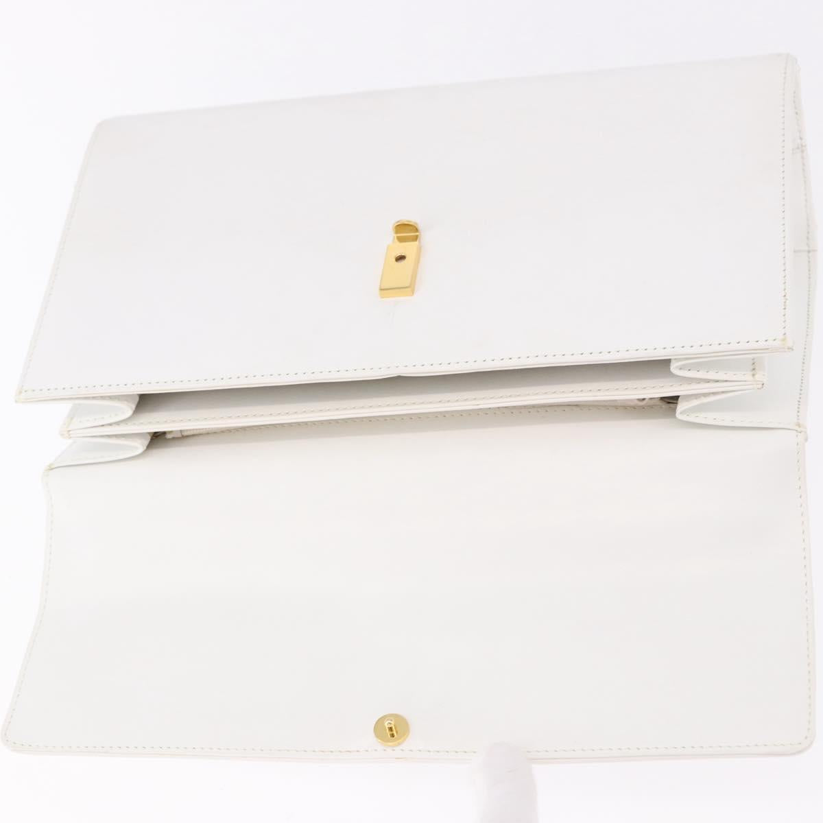 GIVENCHY Hand Bag Leather White Gold Auth 186878A