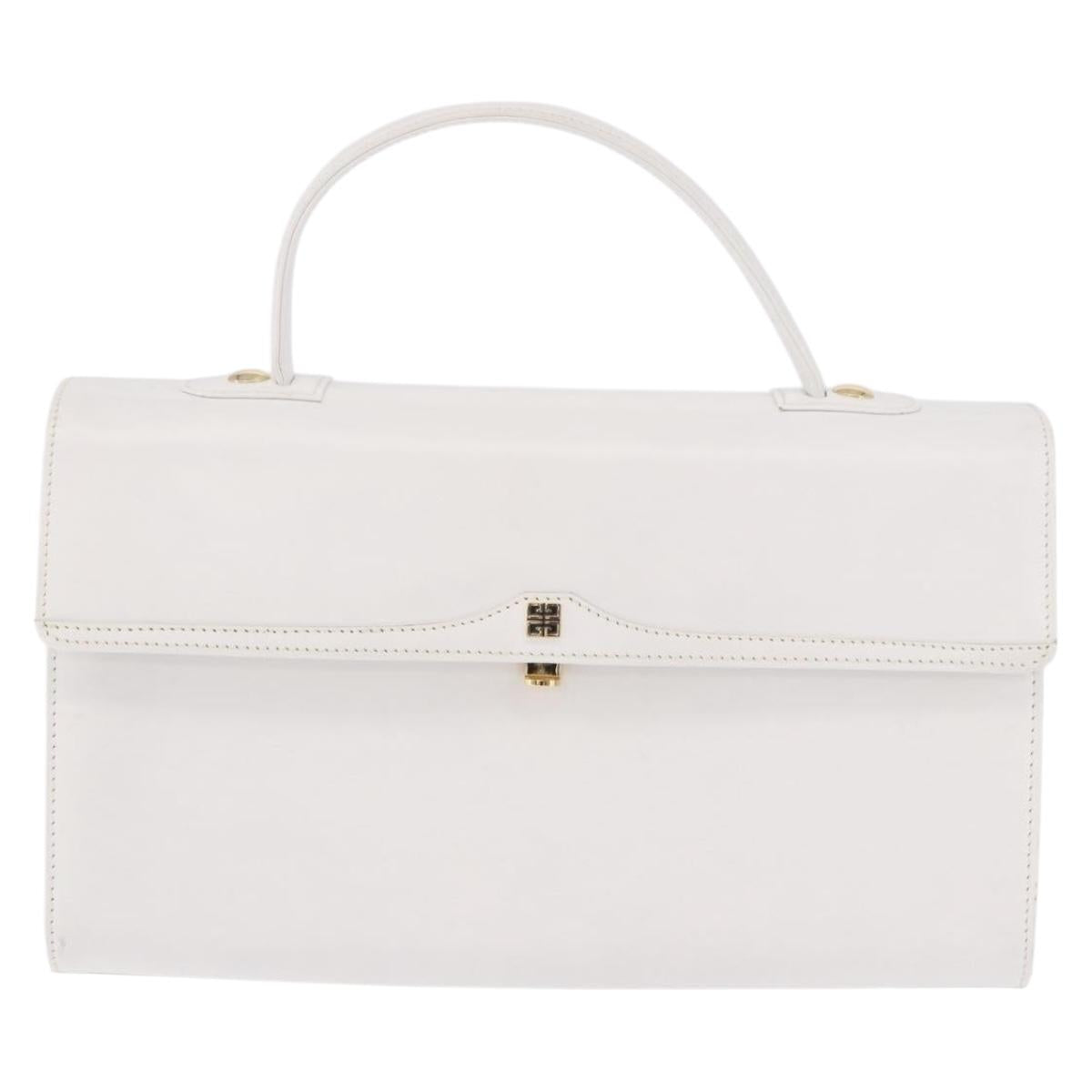 GIVENCHY Hand Bag Leather White Gold Auth 186878A