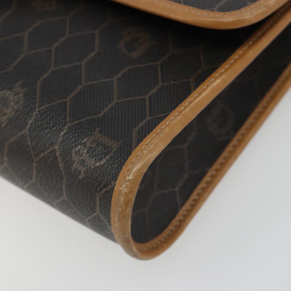 Christian Dior Honeycomb Canvas Shoulder Bag PVC Black Gold Auth 186880