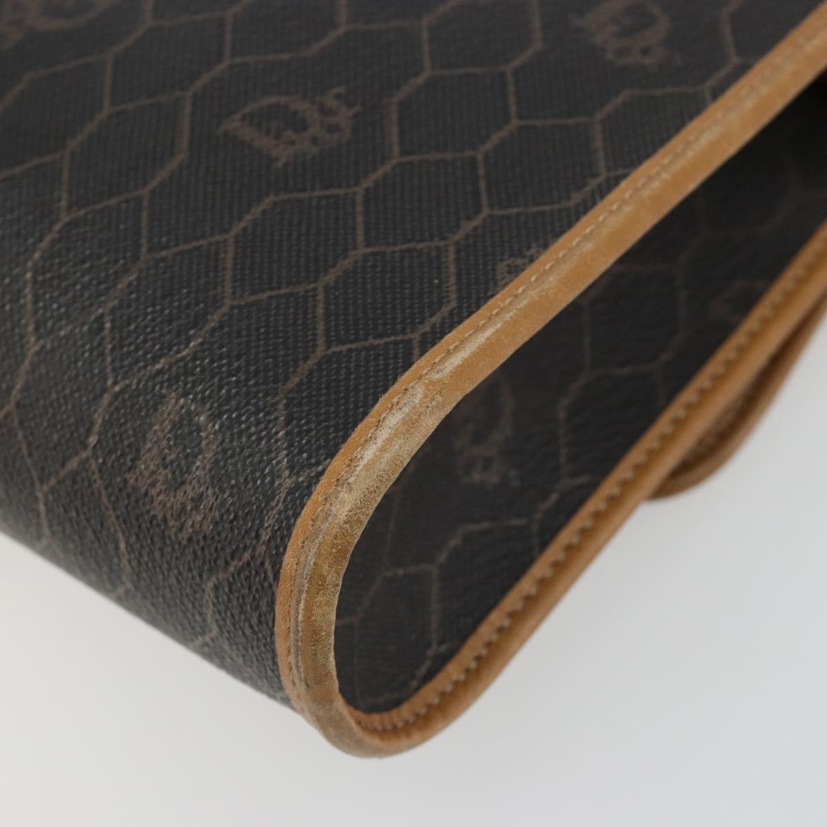 Christian Dior Honeycomb Canvas Shoulder Bag PVC Black Gold Auth 186880