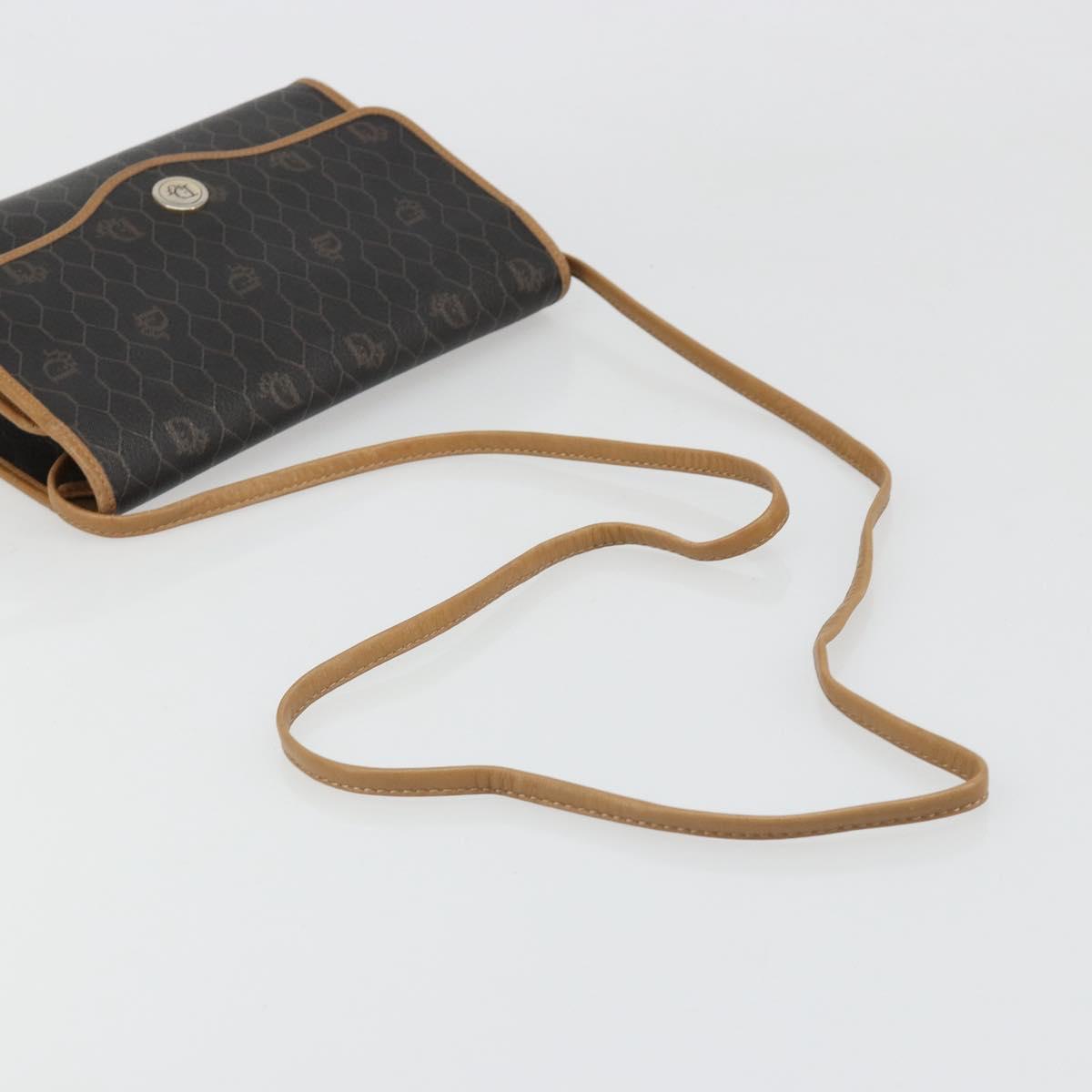 Christian Dior Honeycomb Canvas Shoulder Bag PVC Black Gold Auth 186880
