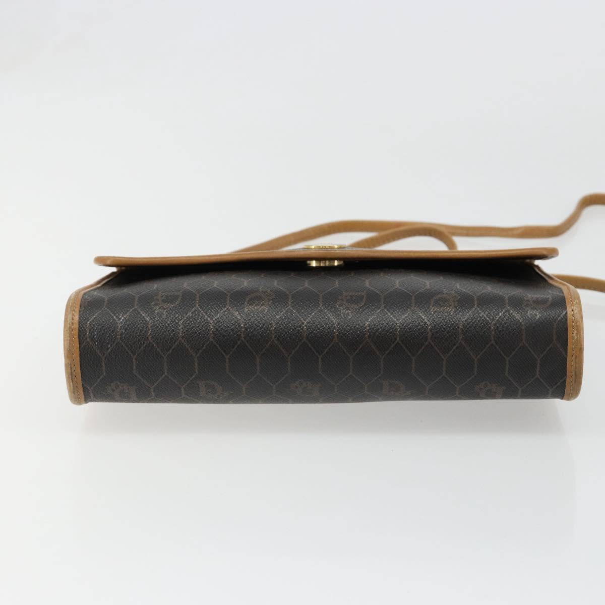 Christian Dior Honeycomb Canvas Shoulder Bag PVC Black Gold Auth 186880