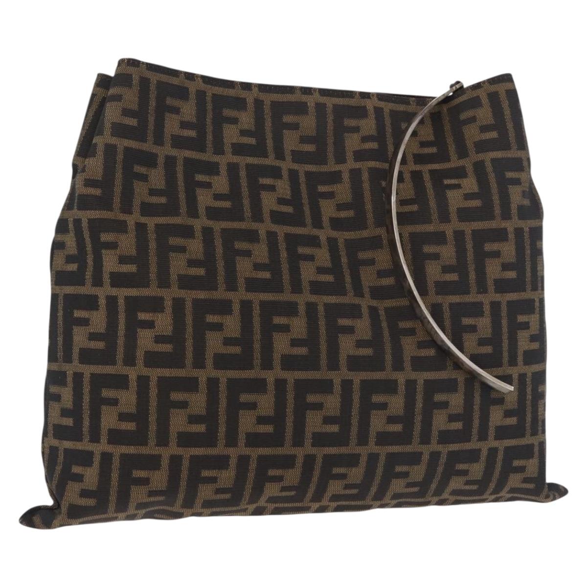 FENDI Zucca Canvas Hand Bag Black Brown Auth 186884