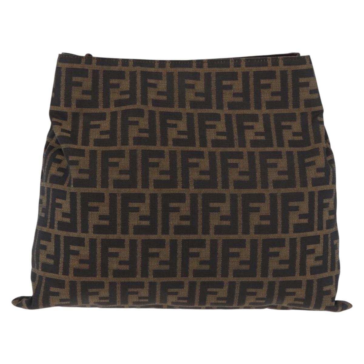 FENDI Zucca Canvas Hand Bag Black Brown Auth 186884