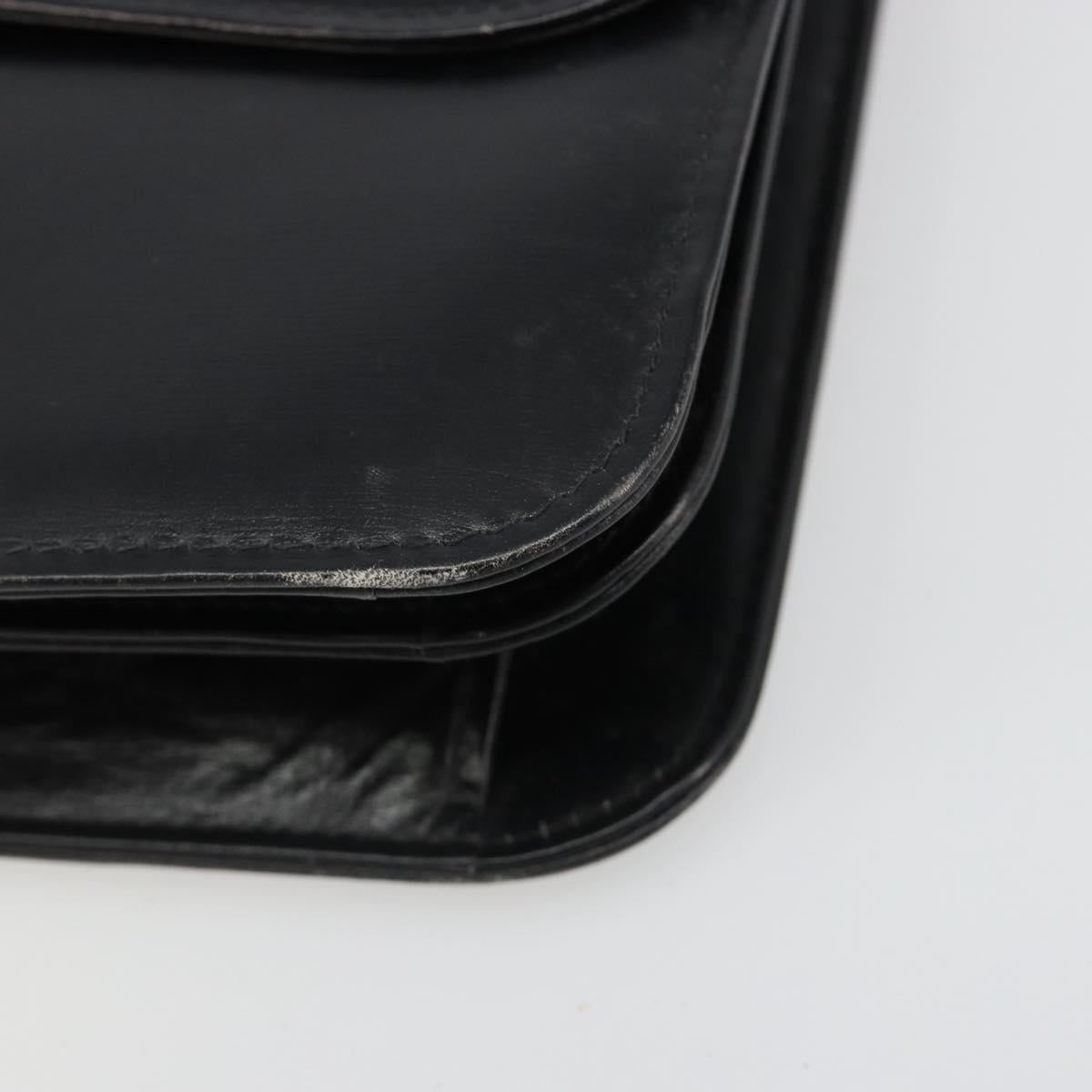GUCCI Hand Bag Leather Black Gold Auth 186885