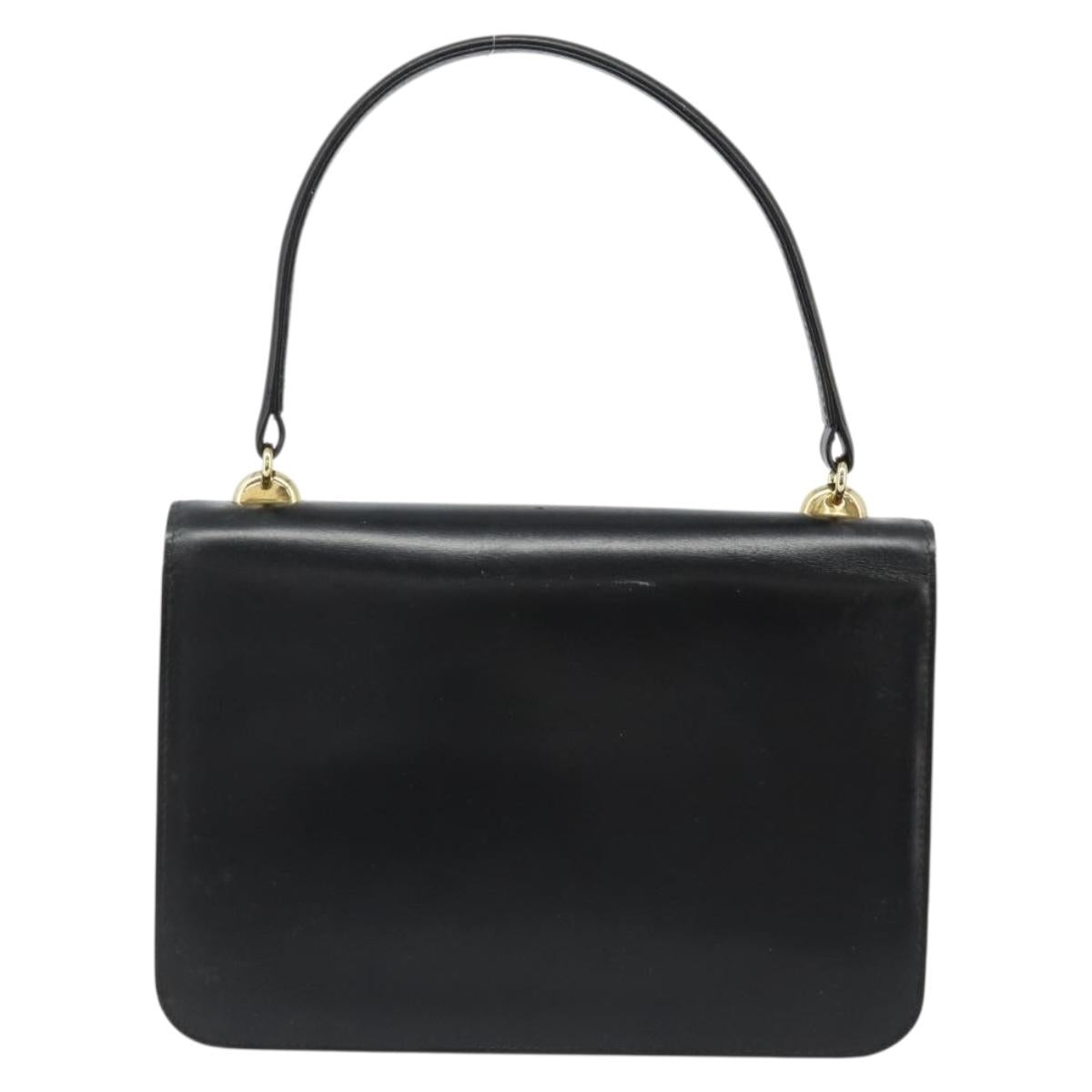 GUCCI Hand Bag Leather Black Gold Auth 186885