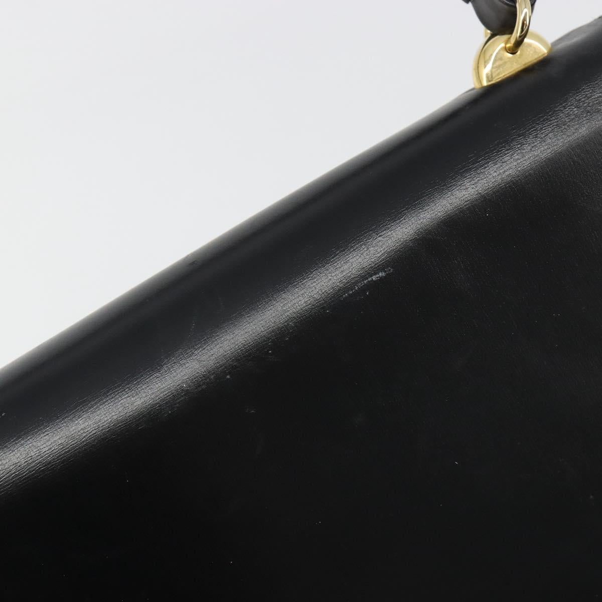 GUCCI Hand Bag Leather Black Gold Auth 186885