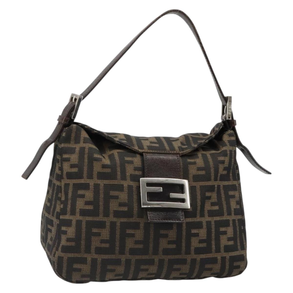 FENDI Zucca Canvas Mamma Baguette Shoulder Bag Black Brown Auth 186886V