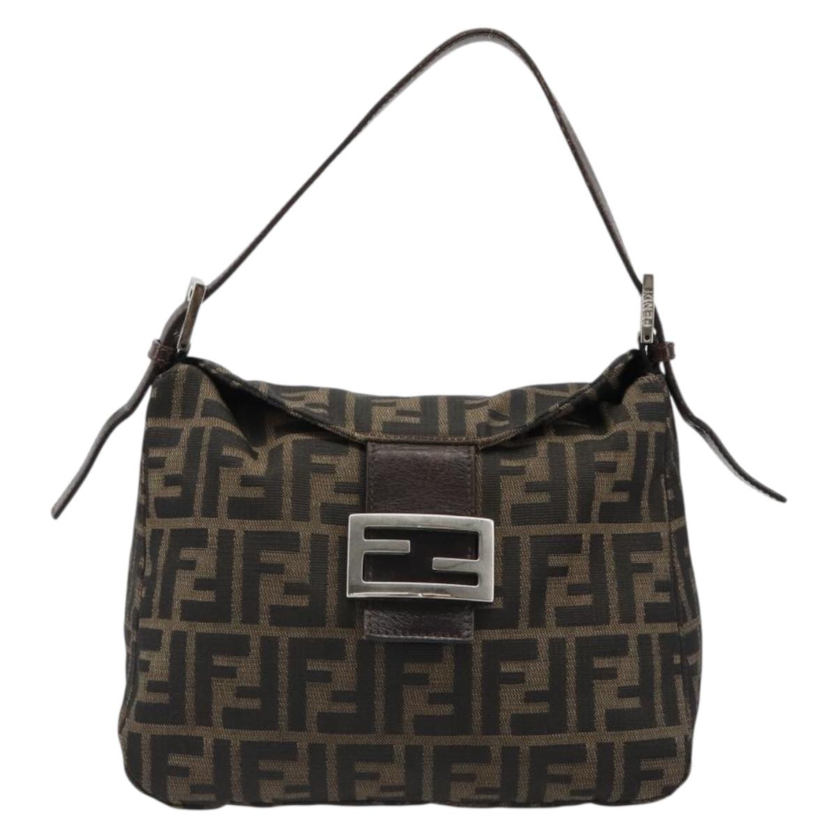 FENDI Zucca Canvas Mamma Baguette Shoulder Bag Black Brown Auth 186886V