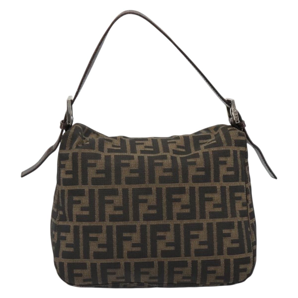 FENDI Zucca Canvas Mamma Baguette Shoulder Bag Black Brown Auth 186886V