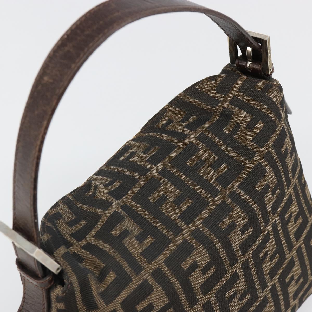 FENDI Zucca Canvas Mamma Baguette Shoulder Bag Black Brown Auth 186886V