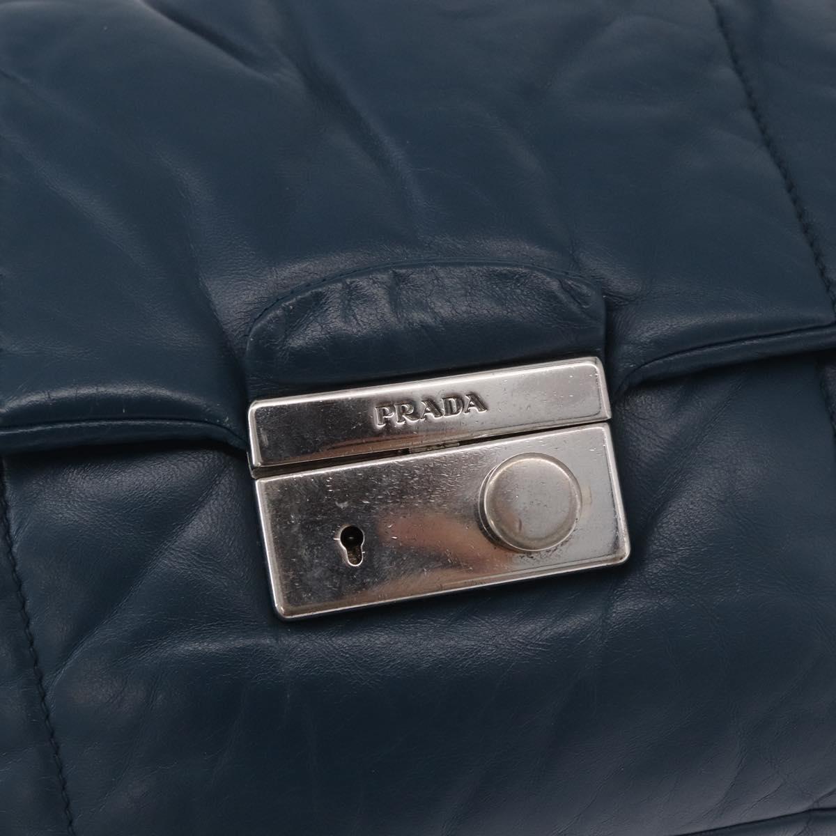 PRADA Chain Shoulder Bag Leather Blue Silver Auth 186890V