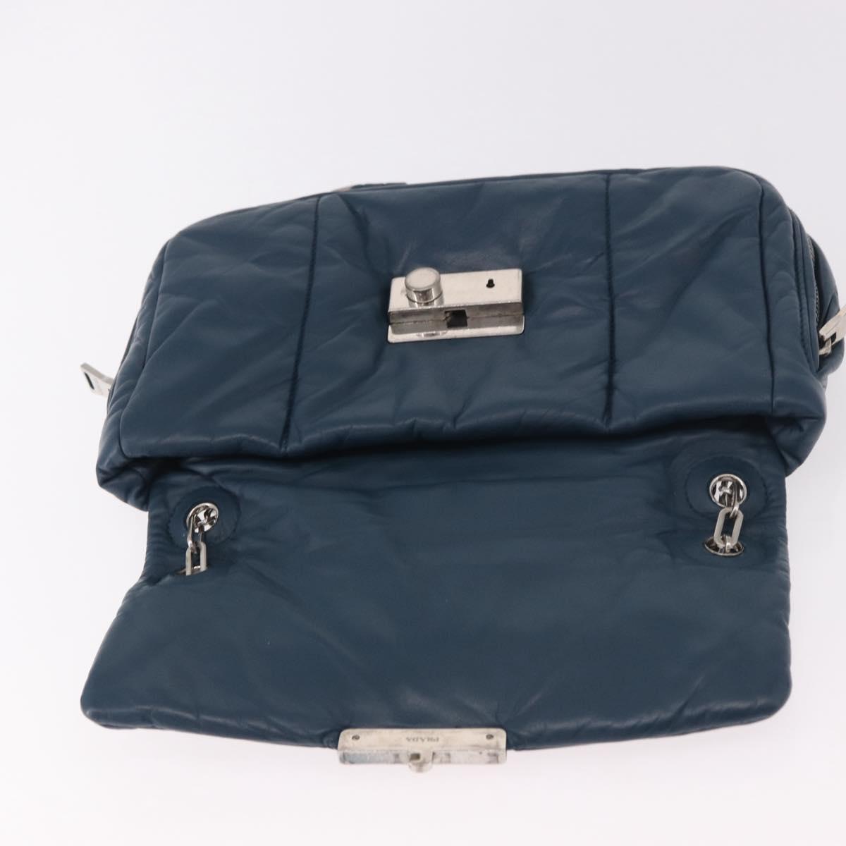 PRADA Chain Shoulder Bag Leather Blue Silver Auth 186890V