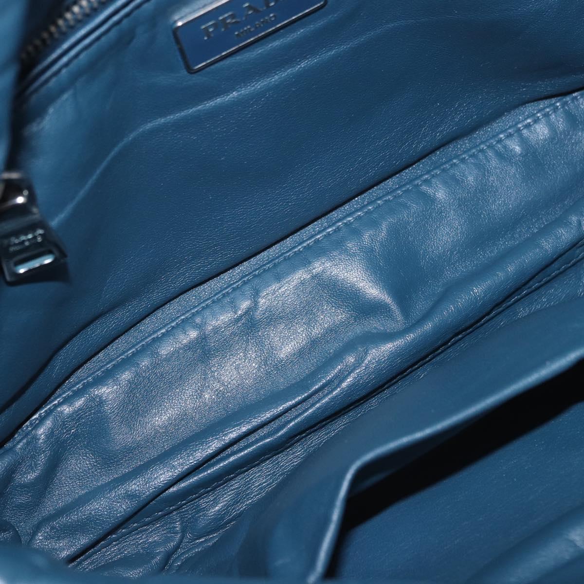 PRADA Chain Shoulder Bag Leather Blue Silver Auth 186890V