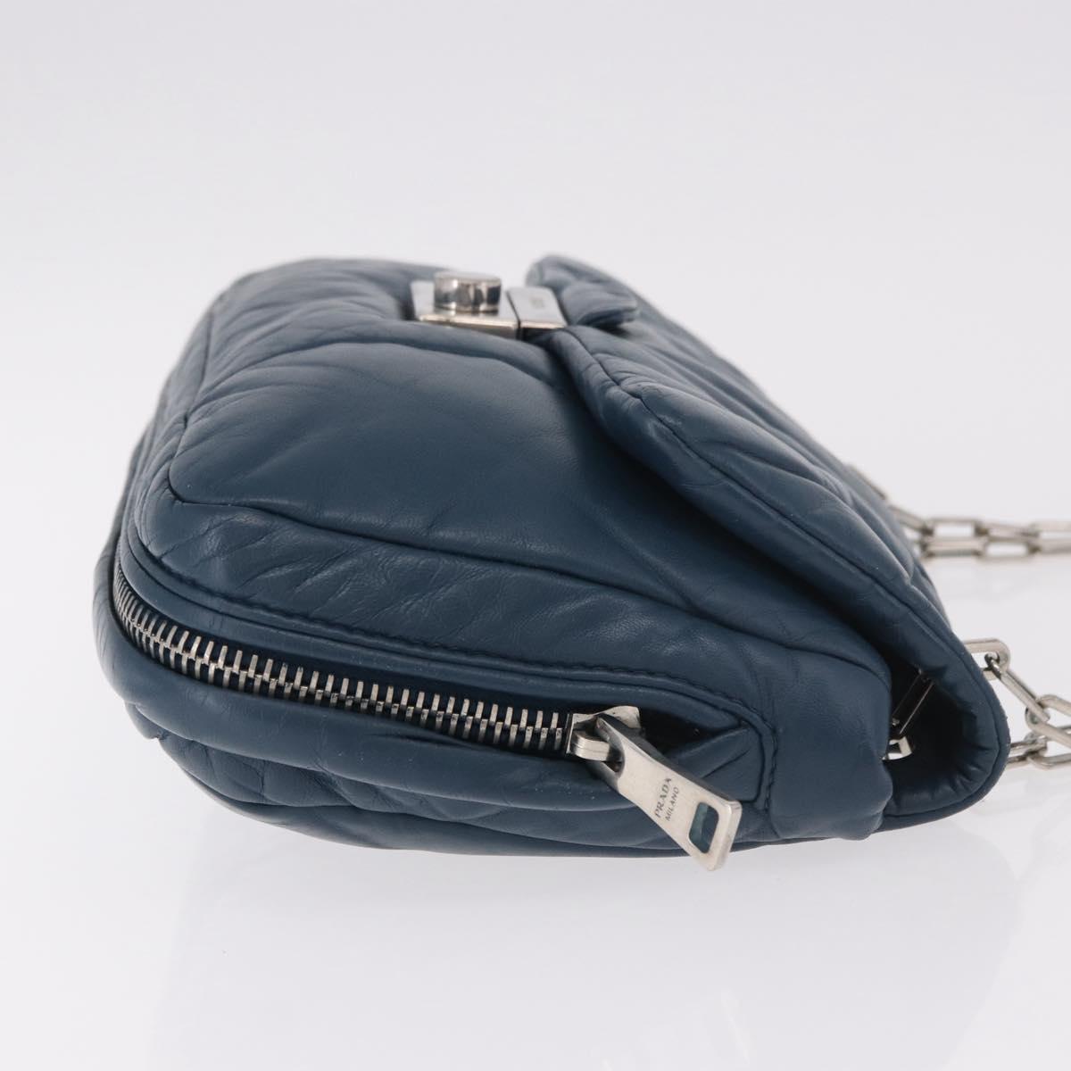 PRADA Chain Shoulder Bag Leather Blue Silver Auth 186890V