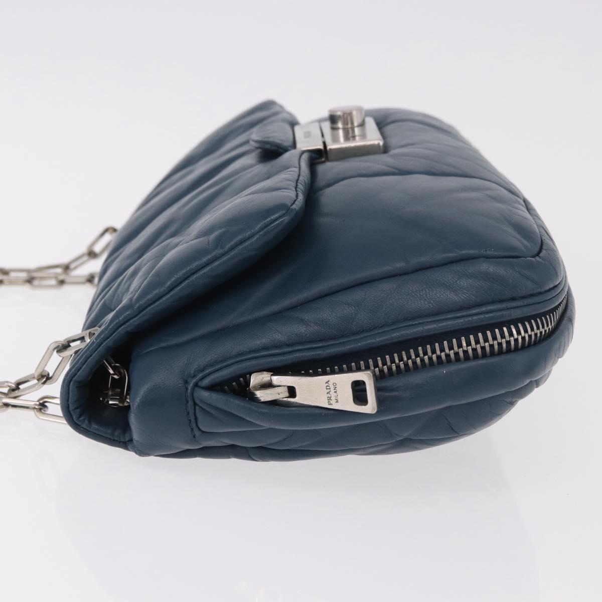 PRADA Chain Shoulder Bag Leather Blue Silver Auth 186890V