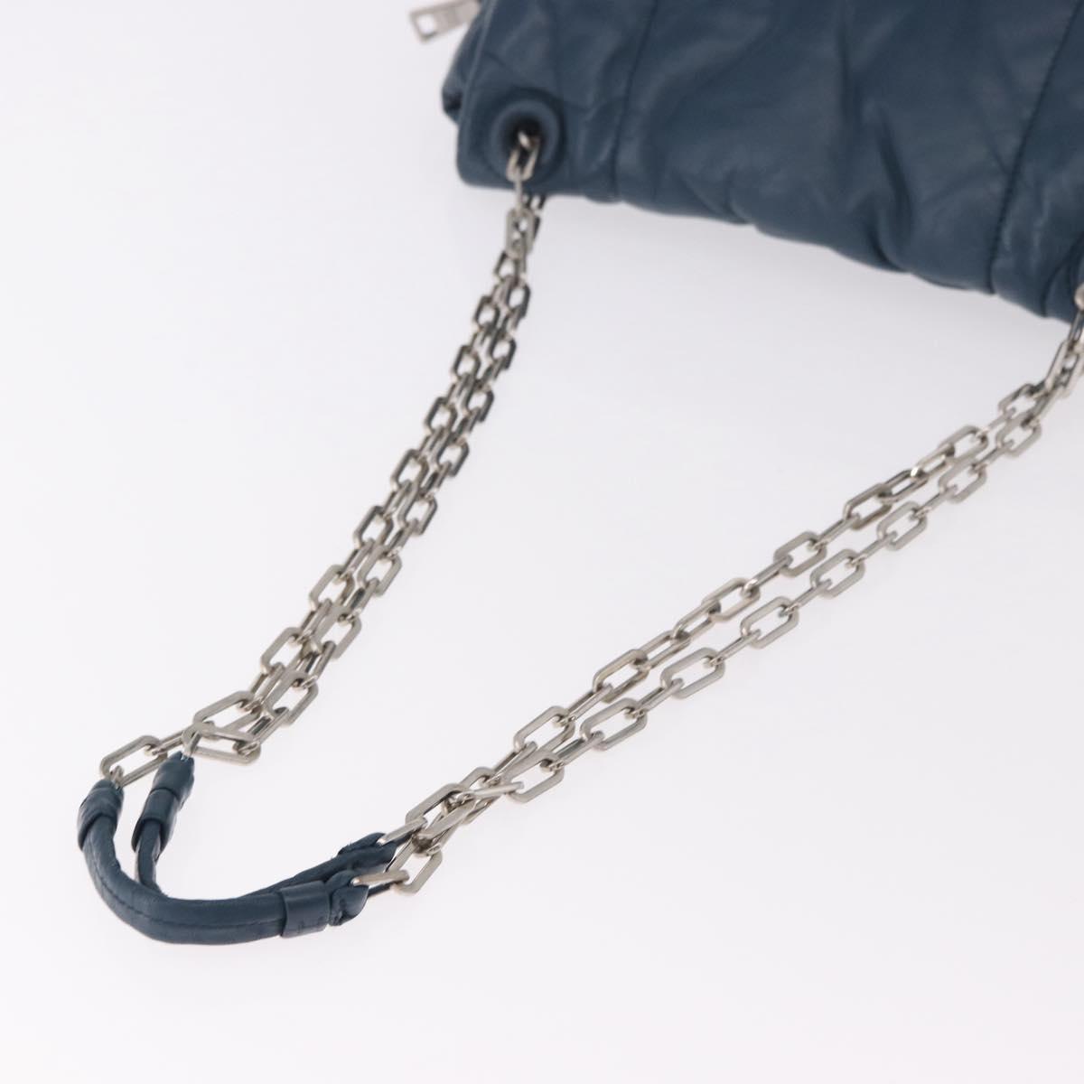 PRADA Chain Shoulder Bag Leather Blue Silver Auth 186890V