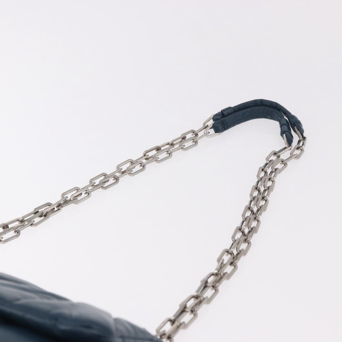 PRADA Chain Shoulder Bag Leather Blue Silver Auth 186890V